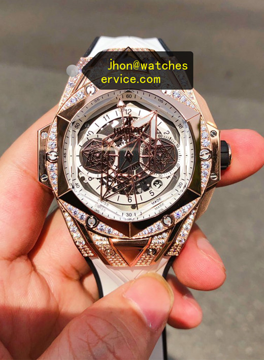 Rose Gold White Dial Diamonds Hublot Sang Bleu II