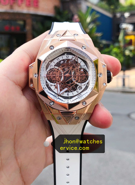 Real Rose Gold White 45MM Hublot Sang Bleu II