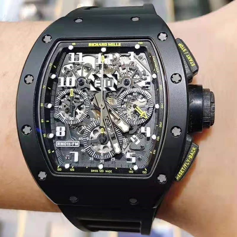 Yellow Flash Black Ceramic Super Clone Richard Mille RM 011 AO CA TZP Felipe Massa