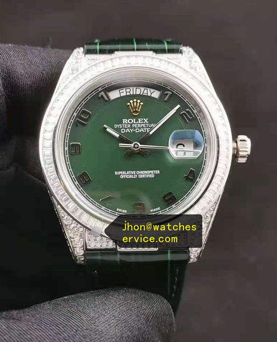Green Dial Rolex Daydate Diamonds Bezel